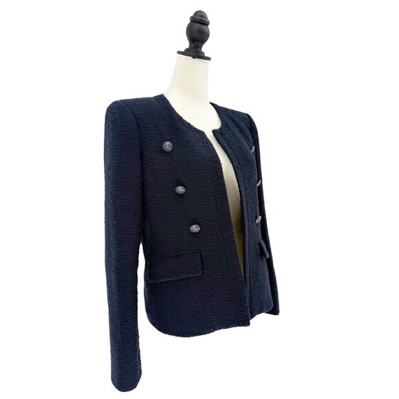 L'agence Effie Jacket Tweed Boucle Blazer in Midnight Navy Blue Size 8 Large - Picture 5 of 10